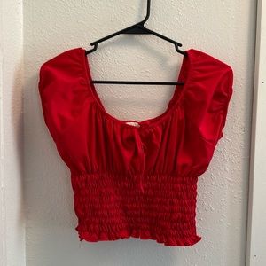 Red cinched crop top, medium. Used, like new.
